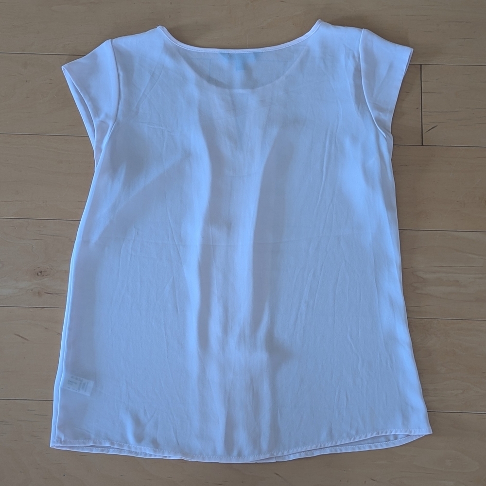 Express Blush Pink Pleated Keyhole Blouse Short Sleeve Size S - Picture 3 of 6